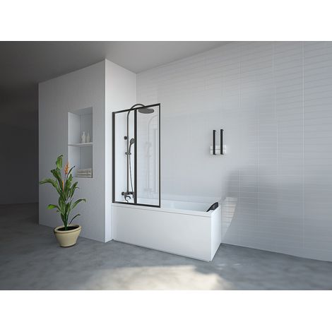 Pare baignoire pliant en métal style atelier - Noir mat - 80 x 140 cm - DISTRICT