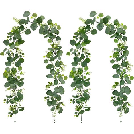 2 Pièces Guirlande Eucalyptus, 1,8 m Guirlandes Artificielles D'Eucalyptus avec Fleurs Blanches Guirlande Plante Artificielle pour Mariage, Arches, Maison Décoration (1/5)