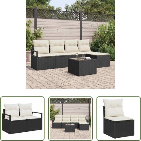 vidaXL Poly Rattan - Sofa Set mit Kissen 6 pcs Schwarz Poly Rattan (1/5)