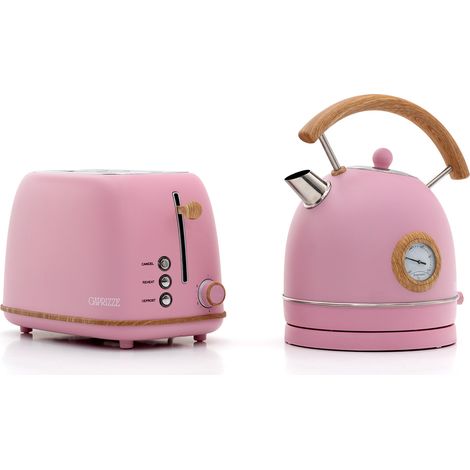 Pack Grille-Pain Caprizze Kaito avec Double Fente Extra Large et Bouilloire Nara Couleur Rose Mat avec Design Rétro Vintage (1/5)