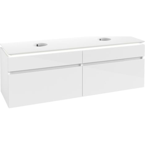Meuble de rangement Legato B677 VB WTUS 1600x550x500mm avec éclairage, 4 tiroirs pour 2 personnes, blanc brillant (1/2)
