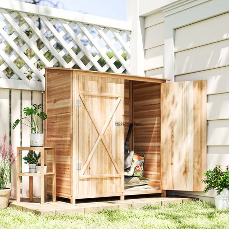 Gartenhaus/Schrank aus Holz mit Tisch, Asphalt-Dach, 140 x 75 x 157 cm, Naturholzoptik