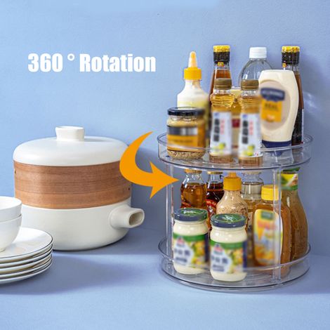 Plateau tournant transparent pour épices, organisateur de garde-manger rotatif, rangement de cuisine pour armoires (1/5)