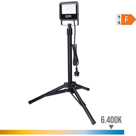 Projecteur Led Avec Trépied 30w 2370lm 6400k Lumière Froide Noire Série Edm (1/3)