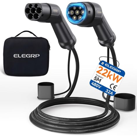 Câble de charge de type 2, 22 kW, 5 m, 32 A, triphasé, type 2 vers type 2, mode 3, pour voiture électrique EV/PHEV avec sac de transport, convient pour modèle S/3/X/Y, ID.3 ID.4 e-Golf (1/5)