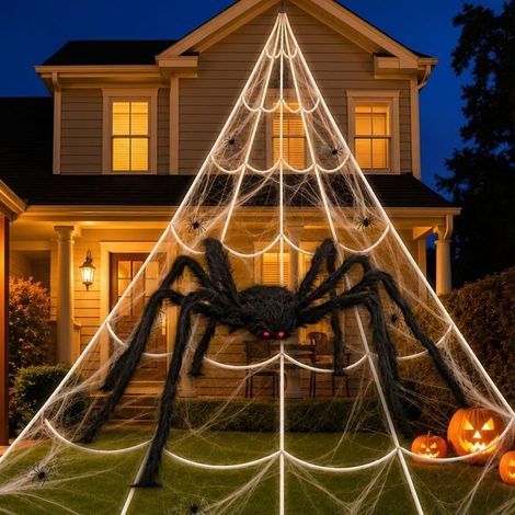 Toile d'araignée (7 mètres), araignée géante 150 cm, contient 20 araignées et 40 grammes de toile d'araignée, décoration d'Halloween