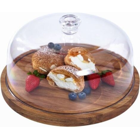 Présentoir à gâteaux rond en bois d'acacia de 30 cm, ensemble de présentation de desserts 2 en 1 pour fromages, chips et trempettes, nachos et plateau de fruits (1/5)