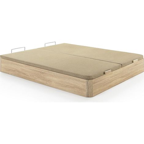 Vente-Unique – Sommier coffre 180 x 200 cm – Naturel clair – 2 places – Ouverture verticale – Capacité de rangement 786 L – Fabriqué en Europe