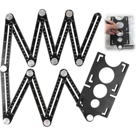 Regle Multi Angle, Regle de Mesure Multi Angle avec Trous de Positionnement 45, 40 et 25 Mm, Tile Tracker, Gabarit de Decoupe, Gabarit de Contour, Jauge D'escalier pour Menuisiers et Carreleurs