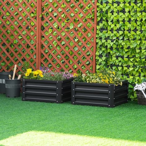 Lot de 2 jardinières surélevées. carre potager de jardin pour légumes. fleurs. acier galvanisé 60 x 60 x 30.5 cm. gris (1/5)
