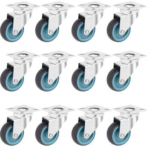 Lot de 12 Roulettes Pivotantes 50 mm pour Meubles et Charges Lourdes - 50 kg par Roue, Transport Petit Caoutchouc, Chariot, Pivotante à 360° (1/5)