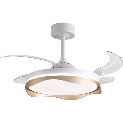 Ventilatore dc onde bianco/oro, 4 pale retrattili, 72w led 300040006000k, h.35xd.108/50cm