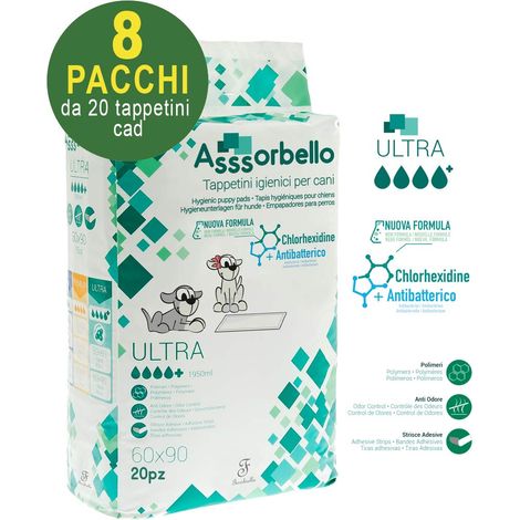 160 Tapis hygiéniques pour chiens Absorbello Ultra 60x90 cm - 8 paquets de 20 pièces (1/2)
