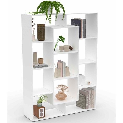 Idmarket – Bibliothèque COLETTE blanche 11 compartiments – Dimensions 104 x 30 x 143 cm – Panneaux de particules de bois – Rangement élégant et durable