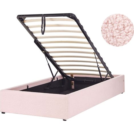 Lit Simple avec Rangement en Tissu Minimaliste Moderne 90 x 200 cm Rose Clair Bouclé Dinan (1/5)