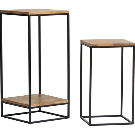 Tavolini estraibili in acacia e metallo nero (set da 2) IGGY