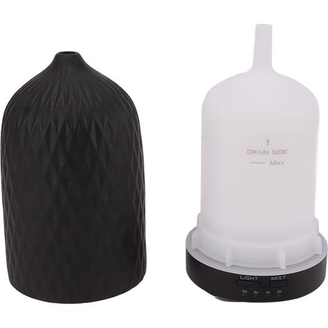 Diffuseur d'huiles essentielles humidificateur en céramique rhombique, diffuseur d'aromathérapie à ultrasons et brume froide avec 7 LED, pour la maison, 110 à 240 V, noir, prise américaine (1/5)