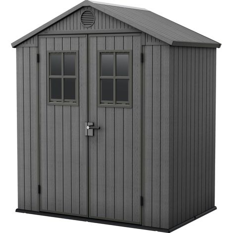 Keter Darwin 64 Gartenhaus mit Fenster - 190x122x221cm - Satteldach - Kunststoff - Grau - Holzoptik - 10 Jahre Herstellergarantie (1/4)