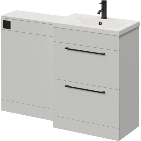 Napoli 390 Cento Gloss Grey Pearl 1200mm 2 Drawer Vanity Unit Toilet Suite with Glide Basin - 1200mm - Matt Black 320mm HandleWithout Kingston Toilet Pan