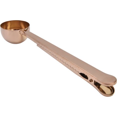 Cuillère à café multifonctionnelle en acier inoxydable, avec pince à café et cuillère doseuse pour lait en poudre, couleur or rose. (1/5)