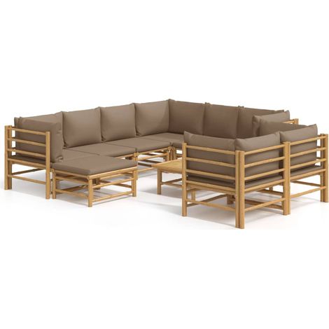 Maison Exclusive - Set Salotto da Giardino 10pz con Cuscini Tortora Bambù