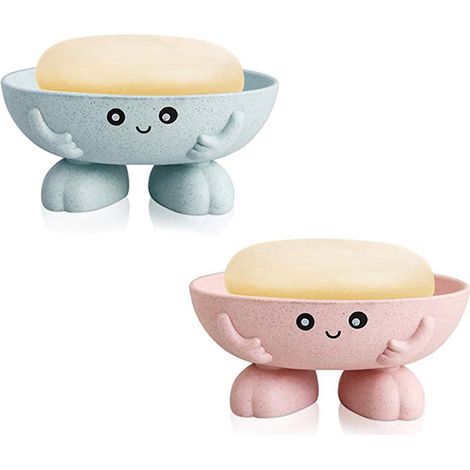 Niedlicher, zweiteiliger Seifenablage, kreativer Seifenhalter für Kinder, geeignet für Dusche, Badezimmer und Küchenablage, blau und rosa (1/5)