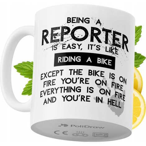 Tazza divertente e umoristica per reporter, ideale per caffè e tè, con grafica e testo divertenti. Perfetta per compleanni, onomastici e festività. Tazza premium per occasioni speciali, per casa, uffi (1/5)
