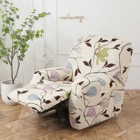 Housse de Fauteuil Relax - Douce - Extensible 4 Pièces - Antidérapante - Poche Latérale