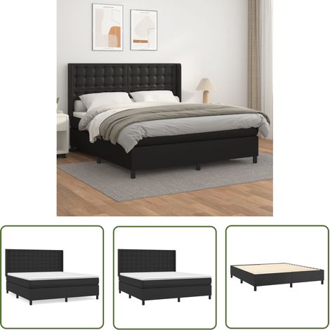 The Living Store Sommier à lattes de lit avec matelas Noir 160x200 cm - Lit Double - Lit Plateforme - Matelas À Ressorts Ensachés - Têtière Ajustable - Literie Moderne (1/5)