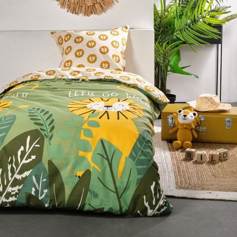 Parure de couette 140 x 200 "Let's Go Wild" Réversible 100% Coton / 57 Fils/cm² - - (1/4)