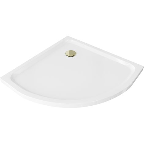 Mexen Flat halbrunde Duschwanne slim 100 x 100 cm, Weiß, Siphon Gold - 41101010G