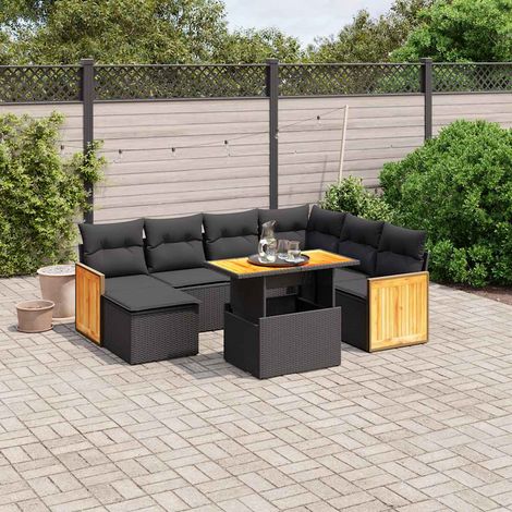 vidaXL Salon de jardin 8 pcs avec coussins noir résine tressée (1/3)