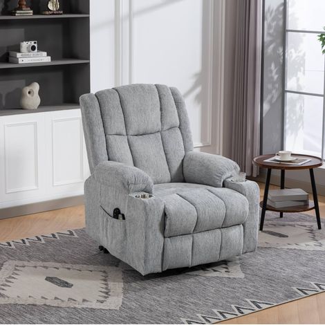 Sillón relax eléctrico con ayuda para levantarse, masaje y calor, reclinable, gris claro OKMYHOME (1/5)