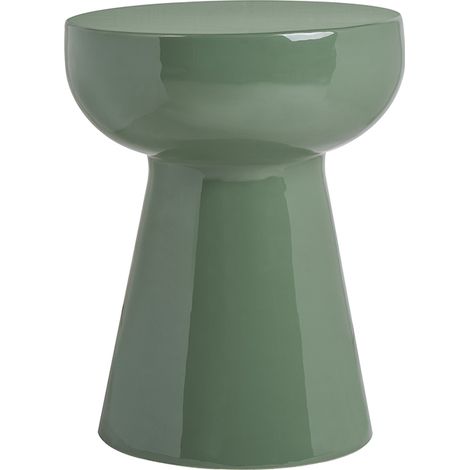 Tavolino ausiliario rotondo in metallo smaltato verde kaki D34 cm MOGOU