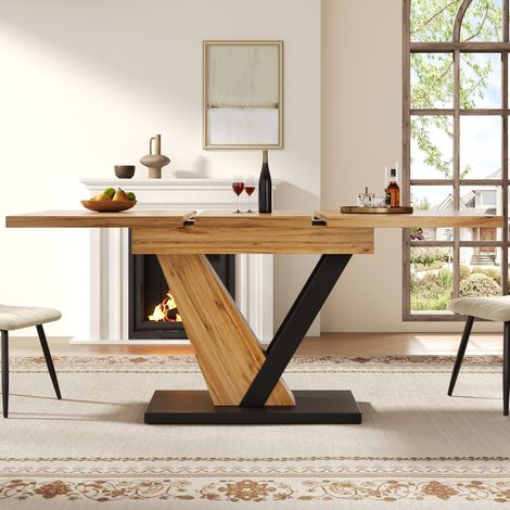 Mesa de comedor extensible 120x75x75.5 cm color madera en MDF y metal con tablero extensible (1/5)