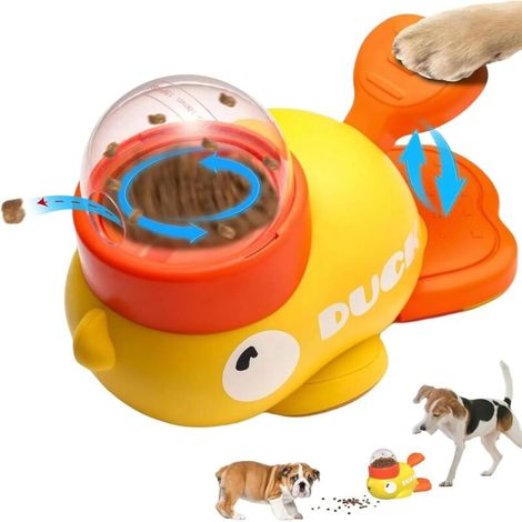 Interactive dog treat dispenser toy, slow-feeding food puzzle, durable 2-in-1 enrichment toy in the shape of a cute duck to keep them occupied