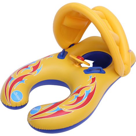 Bouée gonflable pour bébé avec pare-soleil amovible, aide à la natation, bouée gonflable mère-fils double cercle (1/5)