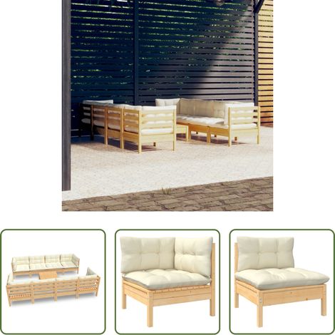 Terrassensofa - 9-tlg. Garten-Lounge-Set mit Creme Kissen Massivholz Kiefer (1/5)