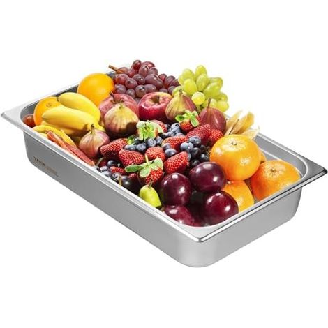 Bac Gastronorme GN 1/1 13,9 L, Récipient Inox pour Bain-marie 0,8 mm d'Épaisseur, Bac Inox Alimentaire 10,7 cm Profondeur, pour Fours à Convection, Réfrigérateurs, Stockage, Restauration (1/5)