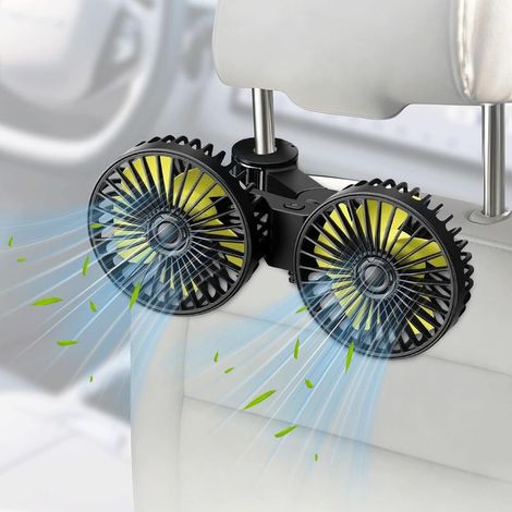 Doppelköpfiger USB-Autolüfter, Rücksitzlüfter mit 3 Geschwindigkeitsstufen und 360°-Drehung, tragbarer Autolüfter zur Luftzirkulation, universell für alle Fahrzeuge (1/5)