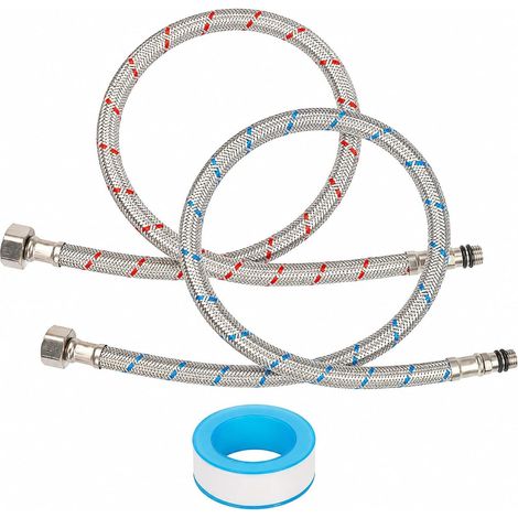 Set of 2 Flexible Connecting Hoses 80 cm G3/8 Inch and M10 Taps (1/5)