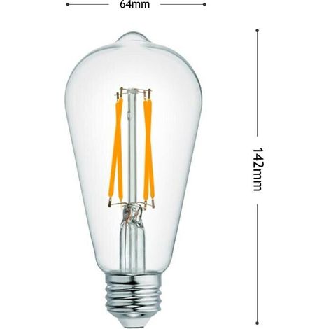 Lampadina Led Luce Calda 8w Filamento In Vetro Trasparente E27 8 W E 27 T64-tc