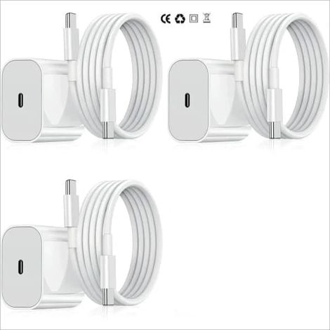 Ensemble de trois pièces : chargeur pour iPhone, chargeur rapide, adaptateur et câble de 2 mètres, 20 W USB-C blanc pour iPhone (NT), lot de 3 USB-C (1/5)
