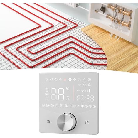 Elektrischer Thermostat mit Drehknopf, Temperaturregler mit Farb-LCD-Display, 16-A-Digitalthermostat für Sauna-Fußbodenheizung, weiß (1/5)