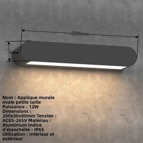 Wasserdichte Außenwandlampe IP65, moderne Wandbeleuchtung mit schlichtem Design für Garten, Balkon und Flur, 12W LED-Fassaden-Fluter, dekorative Innen-/Außenbeleuchtung, neutrales Licht 4000K, ovales