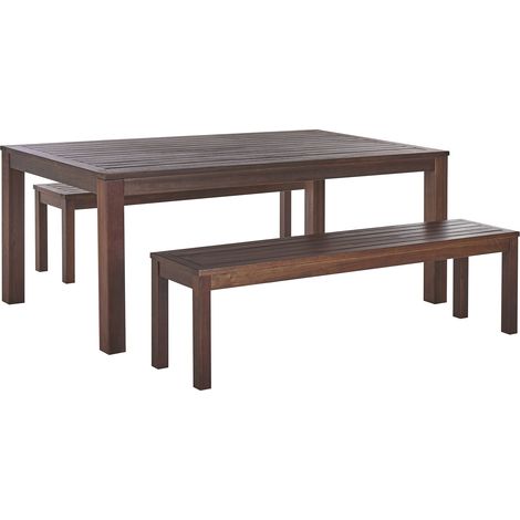 Conjunto de jardín mesa rectangular madera de eucalipto natural 180 x 100 cm 2 diseño rústico interior exterior Tuscania