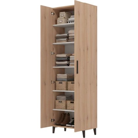 Schuhschrank Ciminna, Schuhregal mit 5 Ebenen, 2 Türen, inkl. Wandmontageset, 67,5x35x195h cm Eiche Braun
