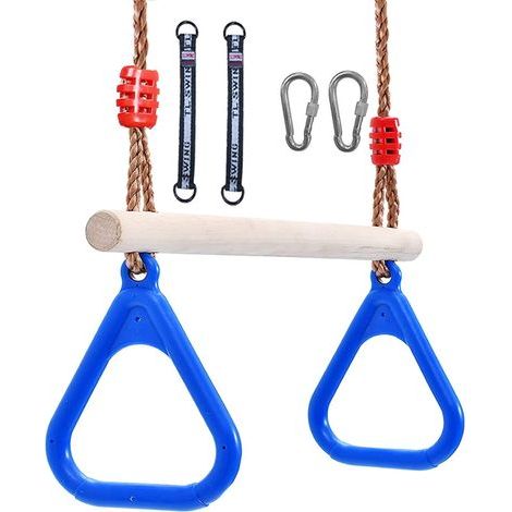 Trapèze pour Balançoire,Trapèze pour Portique,Trapèze en Bois avec Anneaux,Trapeze Balancoire Enfant Exterieur,Trapèze en Bois,Balancoire en Bois Enfant Exterieur (A) (1/5)