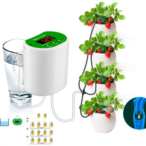 Sistema de riego por goteo recargable por USB para plantas, con 2 aspersores y temporizador automático. (1/5)