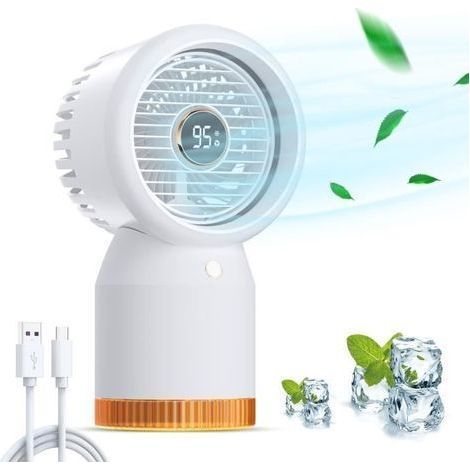 (Weiß) Tragbarer Luftkühler, leiser Tischventilator, 4 einstellbare Geschwindigkeitsstufen für Schlafzimmer, Büro, Zuhause